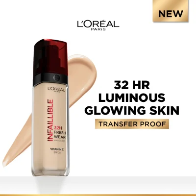 LOREAL PARIS FRESH WEAR INFALLIBLE FOUNDATION WITH VITAMIN C - SHADE 220 NEUTRAL NATURE - 32 HOUR WEAR